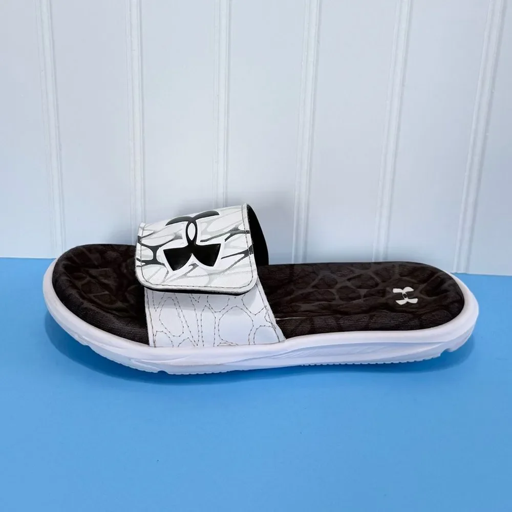 Bundle of 2 Under‎ Armour Black and White Slide Sandals Size 3Y